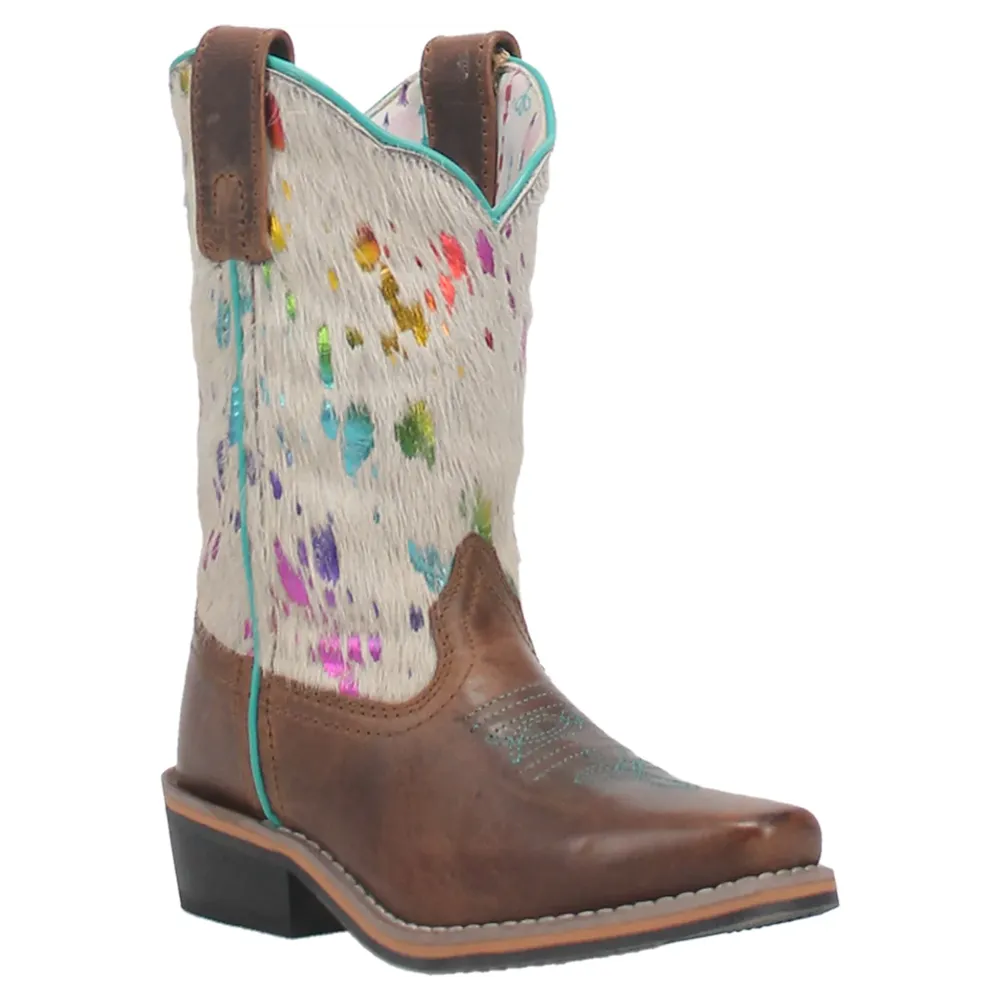 DPC3908 Dan Post Rumi Brown Leather Youth Boot w/Rainbow Splatter Hide