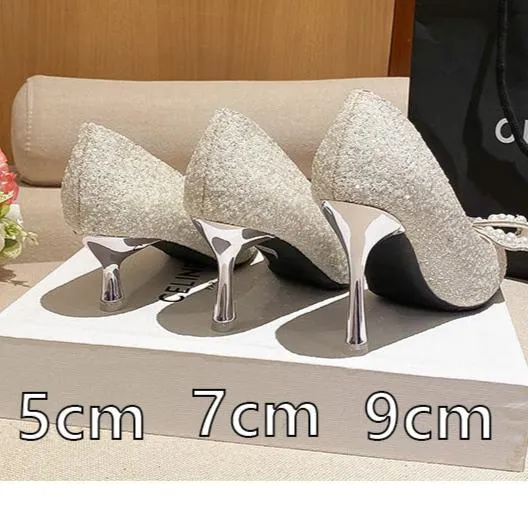 Dress Shoes Pearls Bow Bridesmaid High Heels Women Wedding Shoes