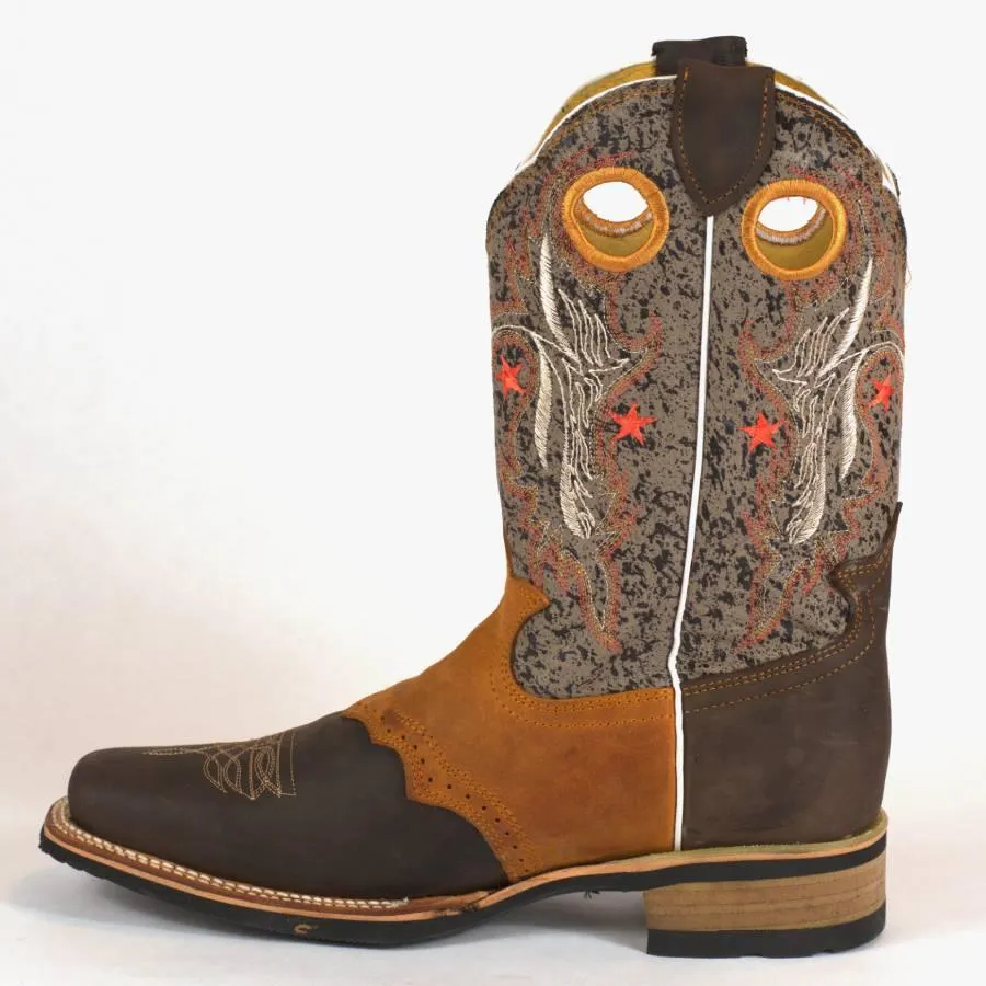 El Tejano Brown and Tan Leather Roper Cowboy Boot-801