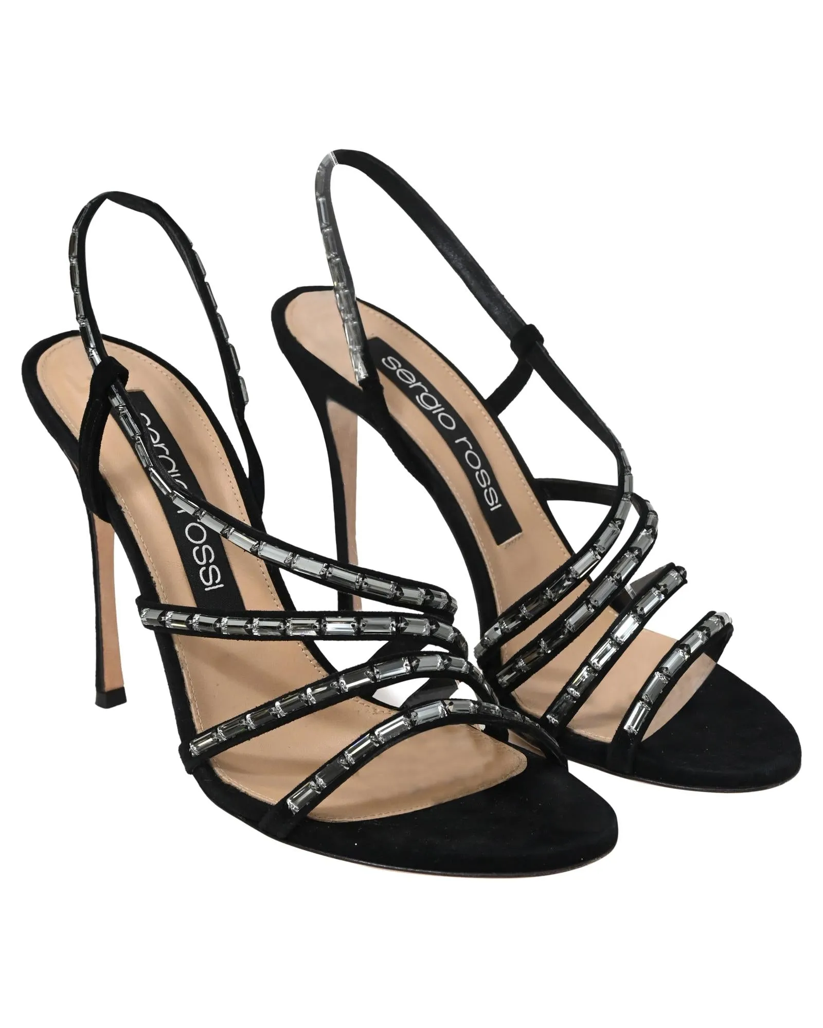 Embellished Slingback Suede Sandal Heels