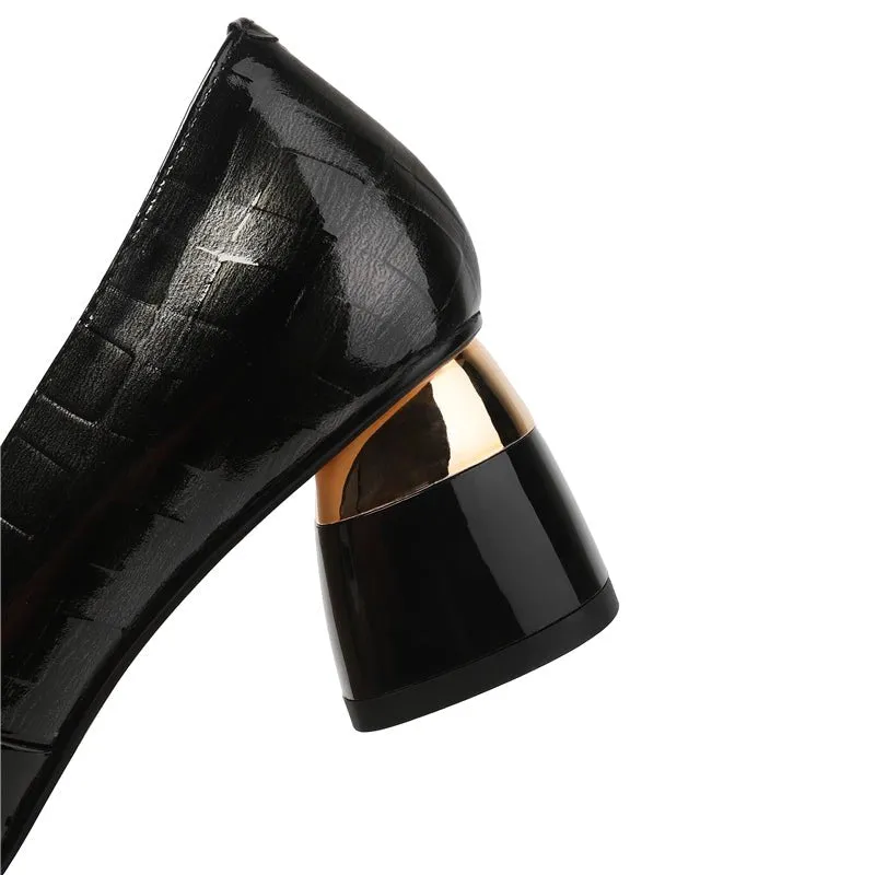 Exotic Metal Decor Square Toe Snakeskin Pumps