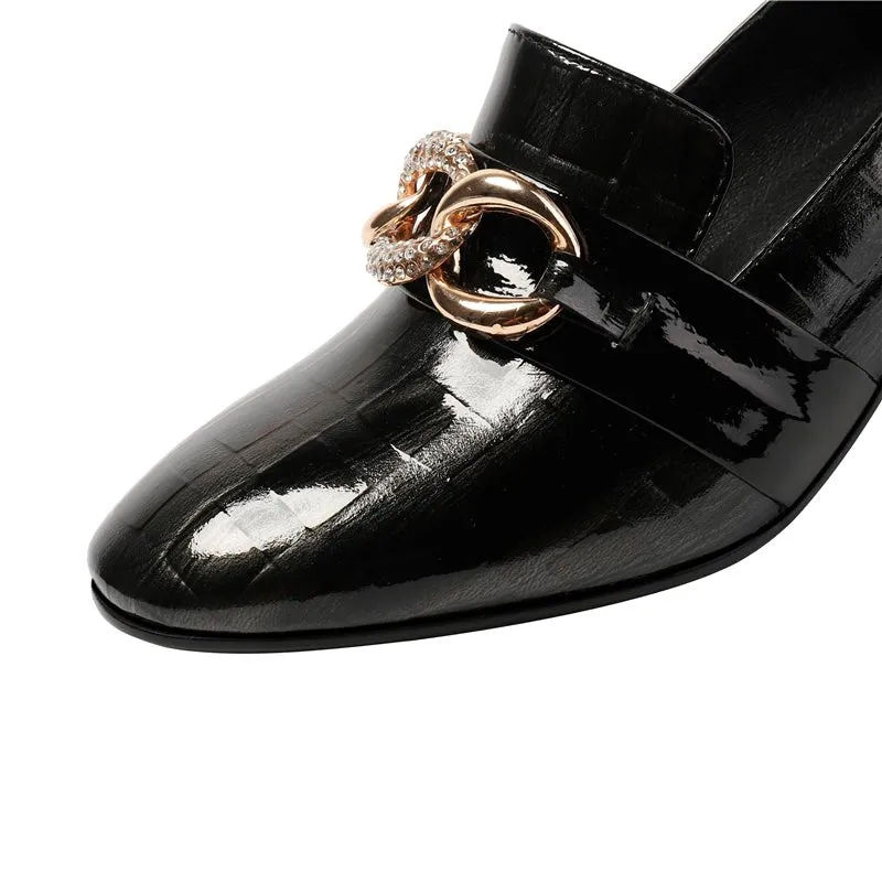 Exotic Metal Decor Square Toe Snakeskin Pumps