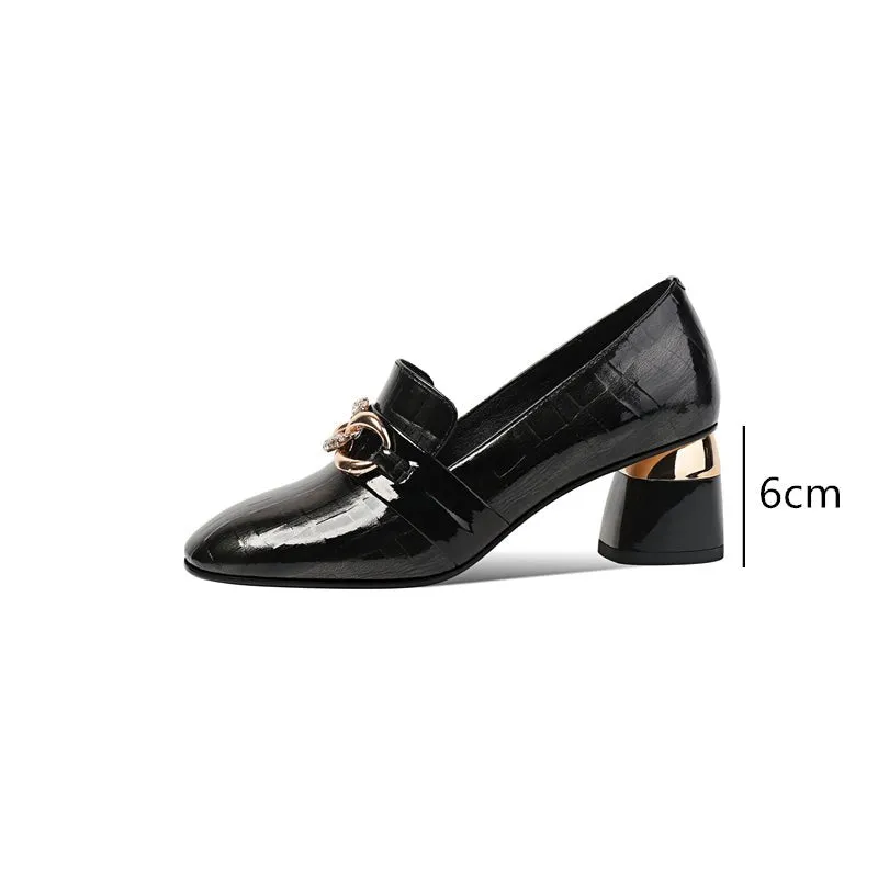 Exotic Metal Decor Square Toe Snakeskin Pumps