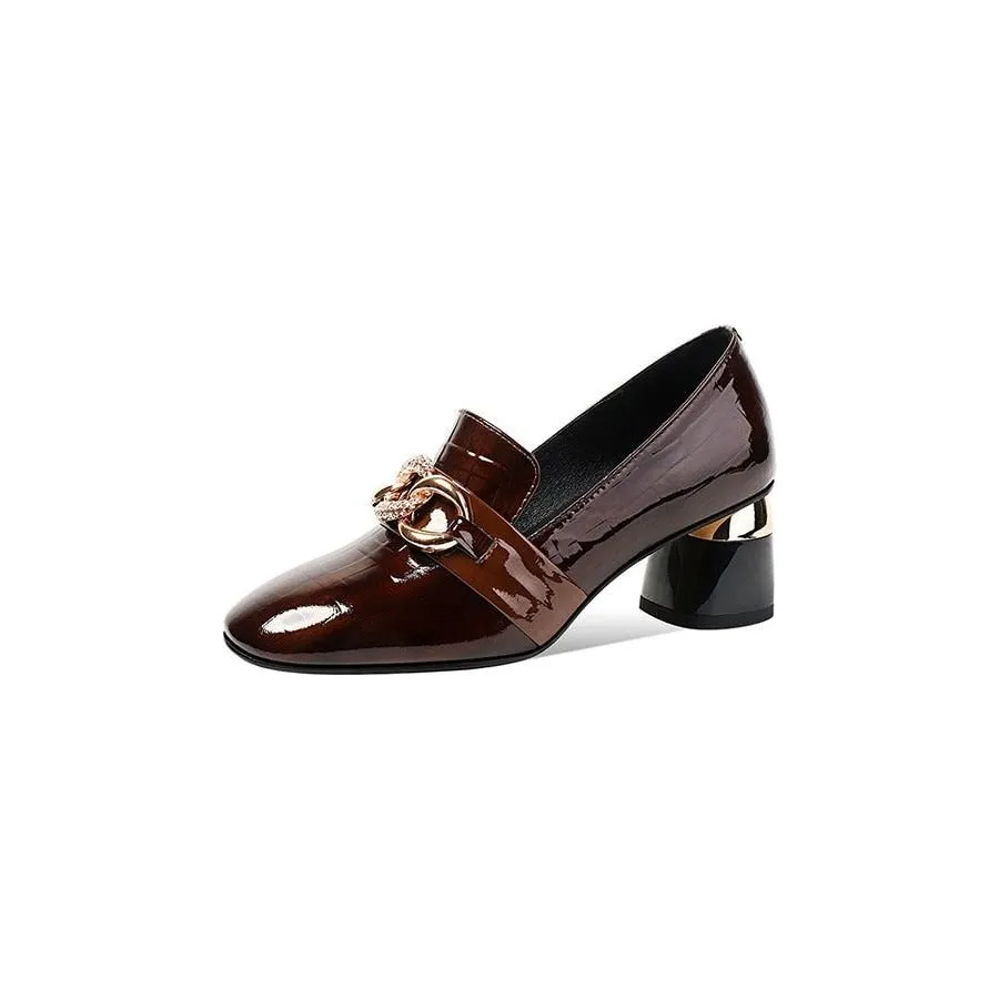 Exotic Metal Decor Square Toe Snakeskin Pumps