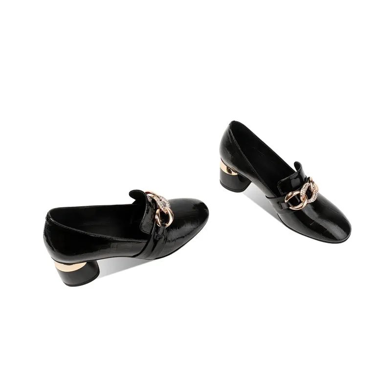 Exotic Metal Decor Square Toe Snakeskin Pumps