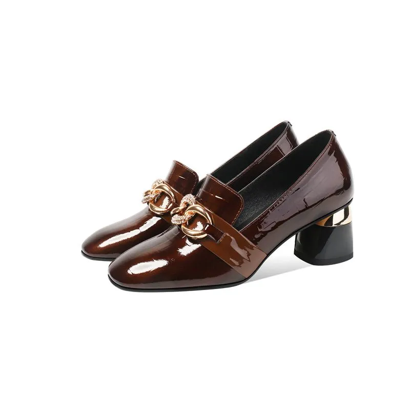 Exotic Metal Decor Square Toe Snakeskin Pumps