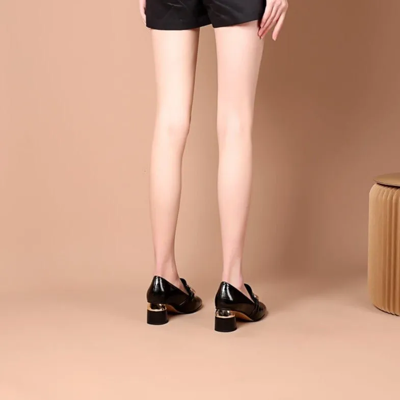 Exotic Metal Decor Square Toe Snakeskin Pumps
