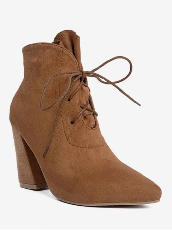 Fashion Pointed Toe Lace Up Ankle Boots