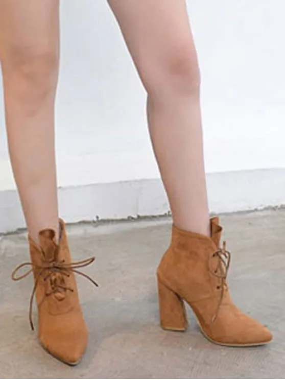 Fashion Pointed Toe Lace Up Ankle Boots