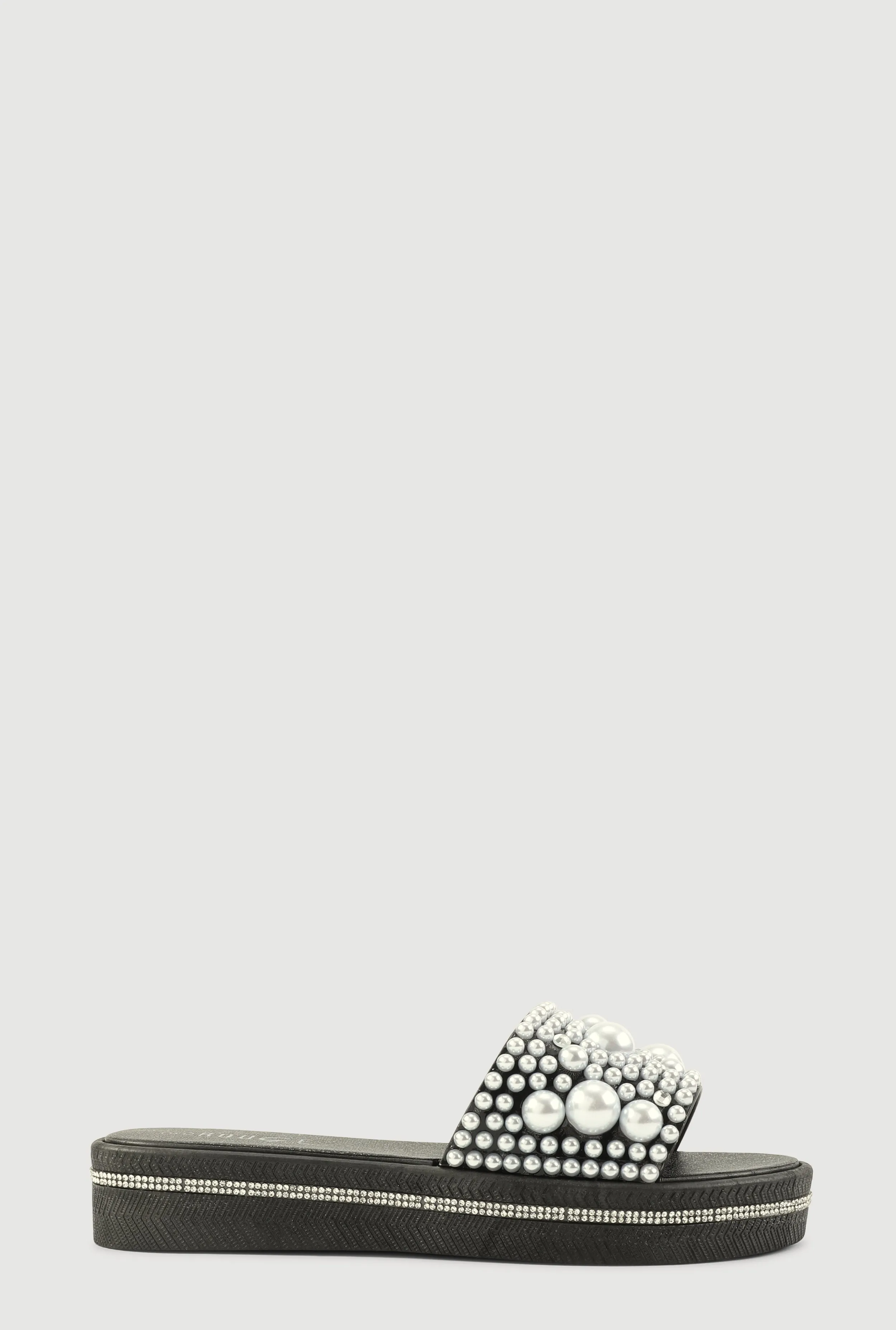 Faux Pearl Studded Band Slide Sandals