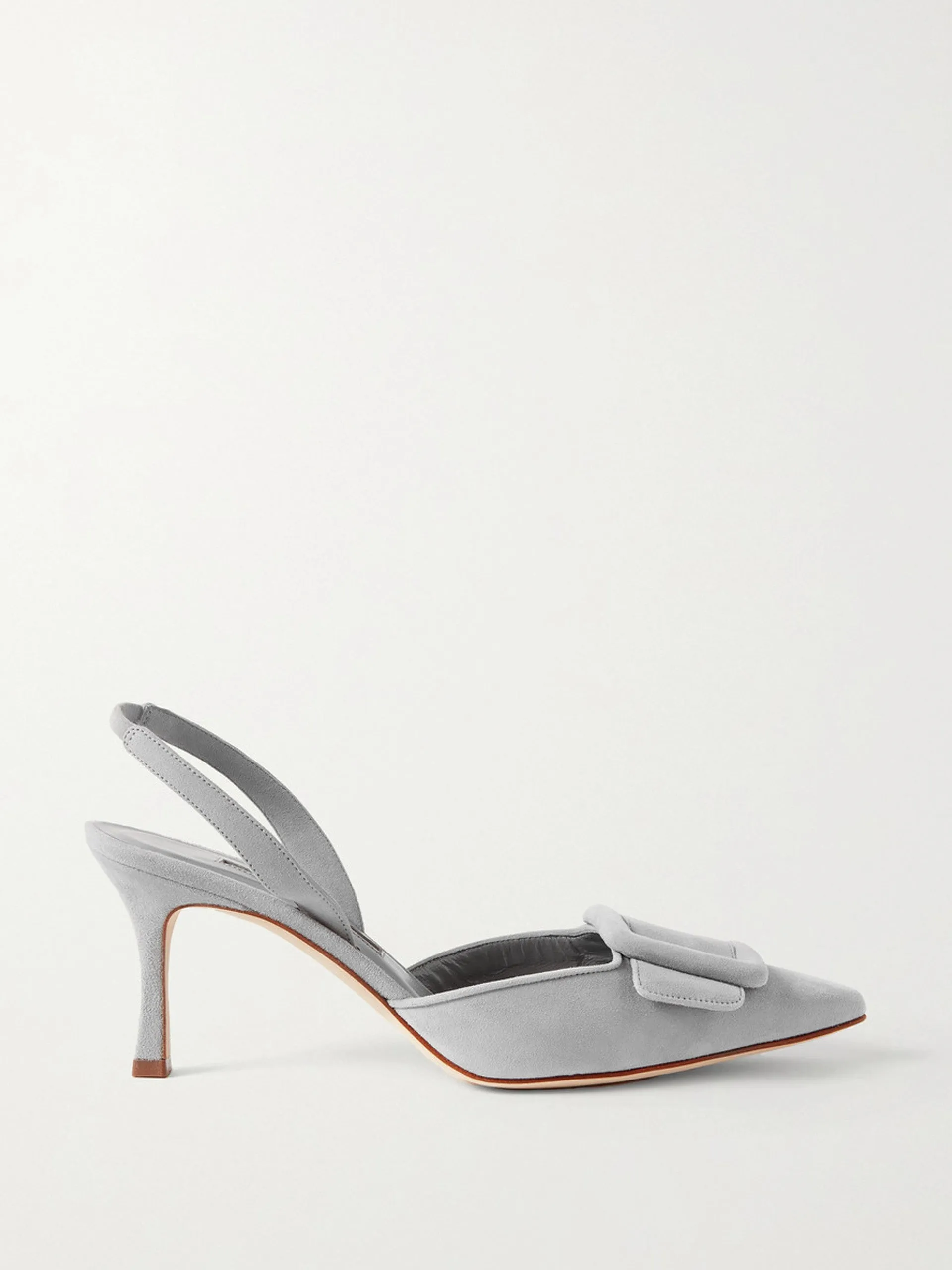 Grey buckled suede slingback pumps