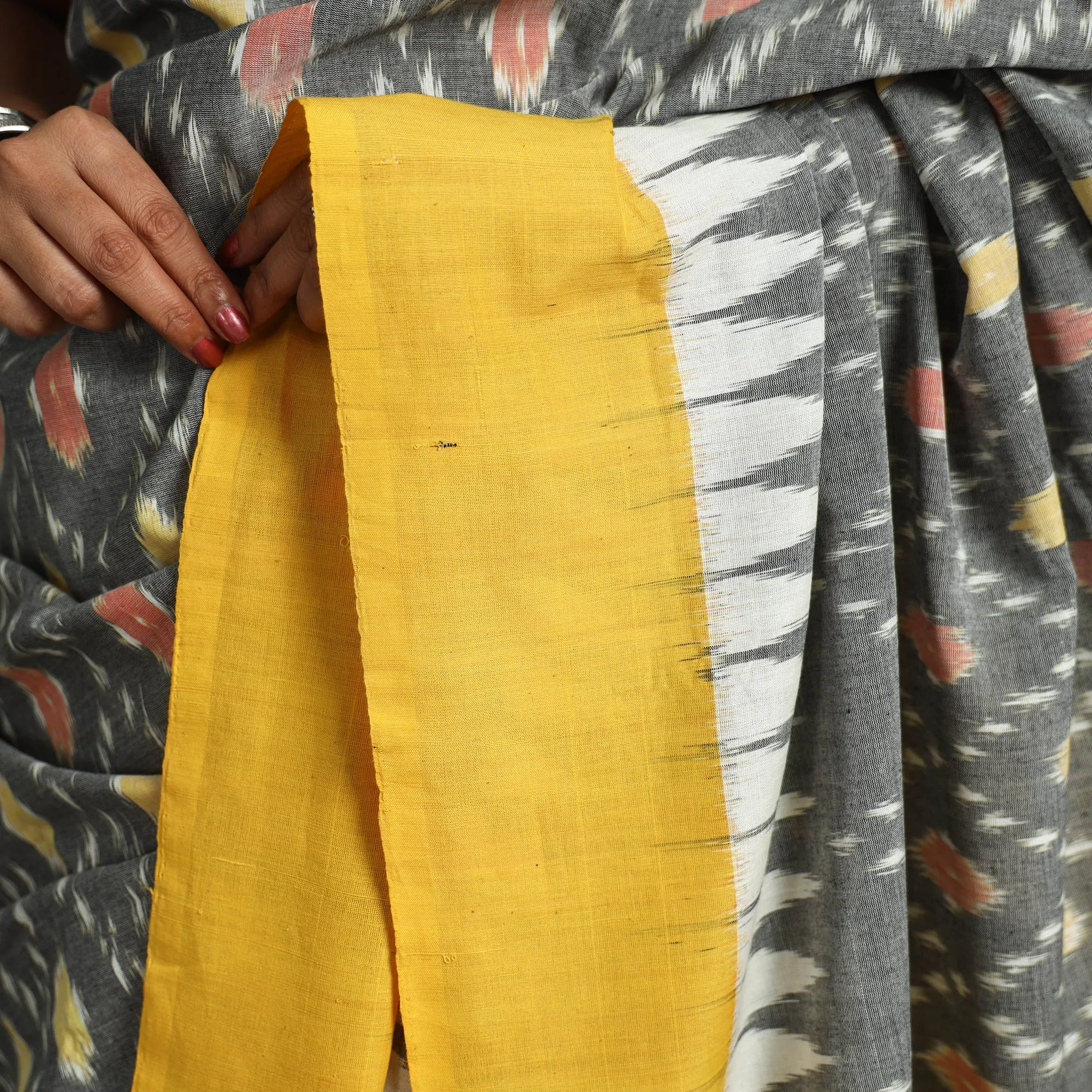 Grey - Mercerised Cotton Handloom Pochampally Ikat Saree 42