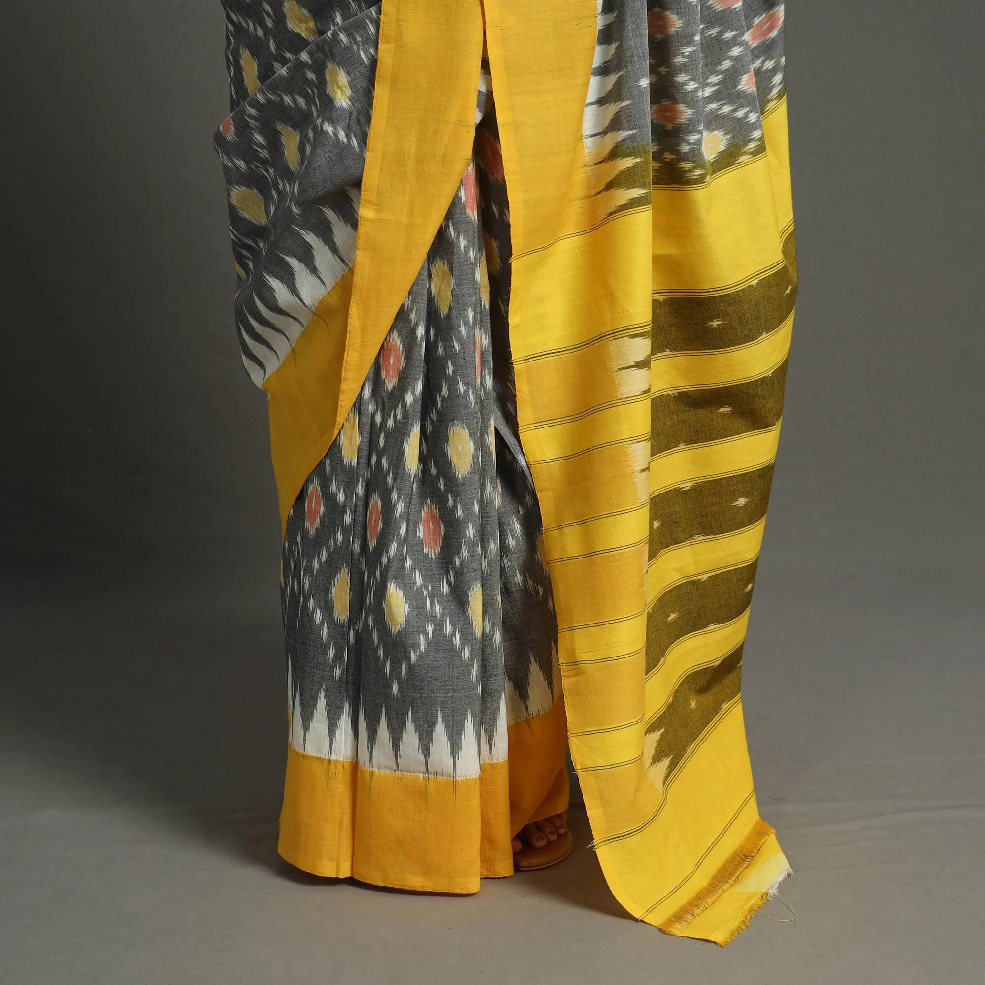 Grey - Mercerised Cotton Handloom Pochampally Ikat Saree 42