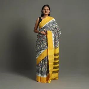 Grey - Mercerised Cotton Handloom Pochampally Ikat Saree 42