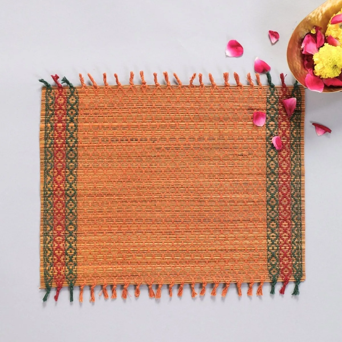 Handmade Cotton Fabric Toran, Festive Decor Hanging in Off-White & Orange (2 pcs) With Rust Aasan Combo Set | Festive Decor Item | Handmade in India