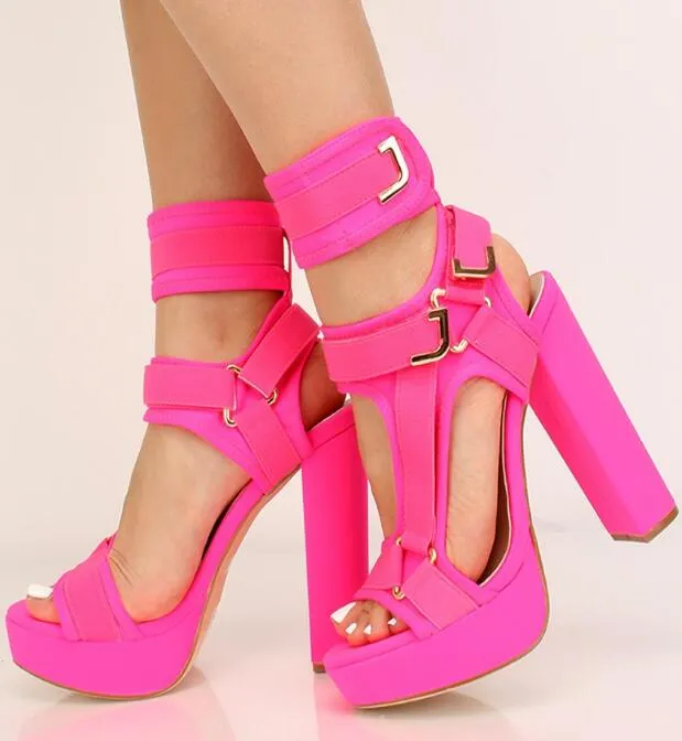 Heels for Women  Hot Selling Platform Thick Heels Woman Sandals Open Toe Gladiator Shoes Super High Ankle Strap Heel