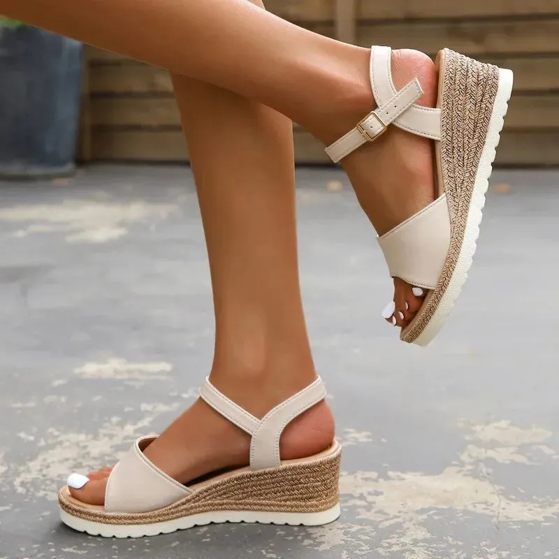 Hnzxzm Ankle Buckle Wedge Sandals for Women Summer Patchwork Platform Sandles Woman Thick Sole Gladiator Sandalias