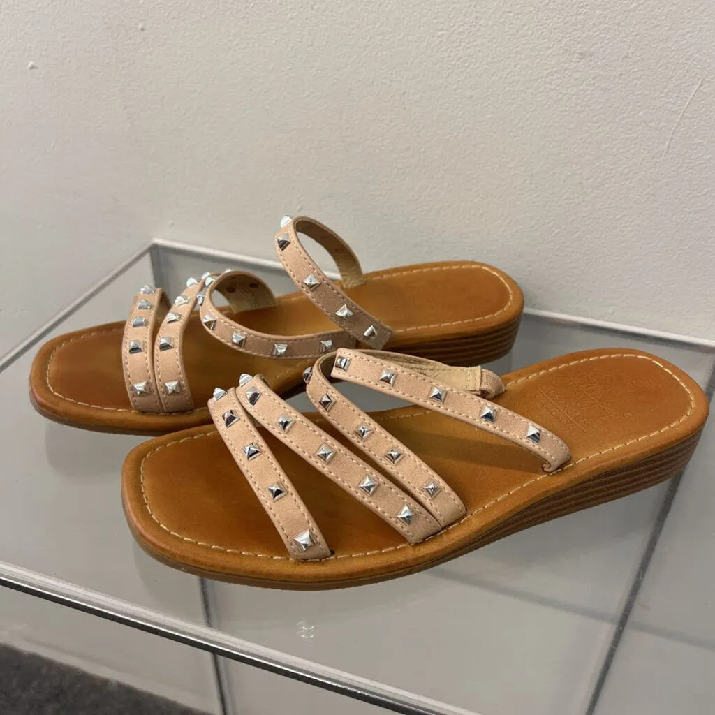 Jelly Pop Brown Silver Studded Strap Sandals 7