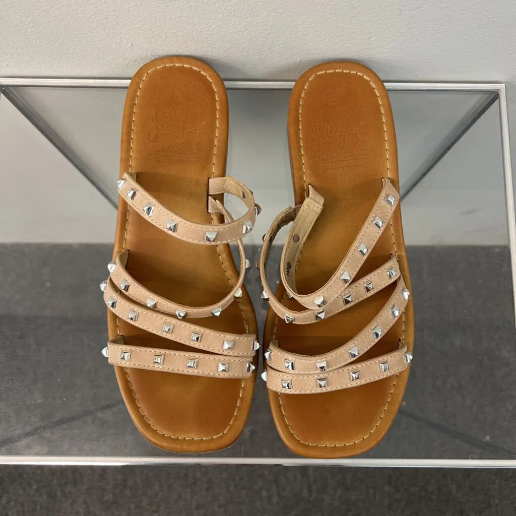 Jelly Pop Brown Silver Studded Strap Sandals 7