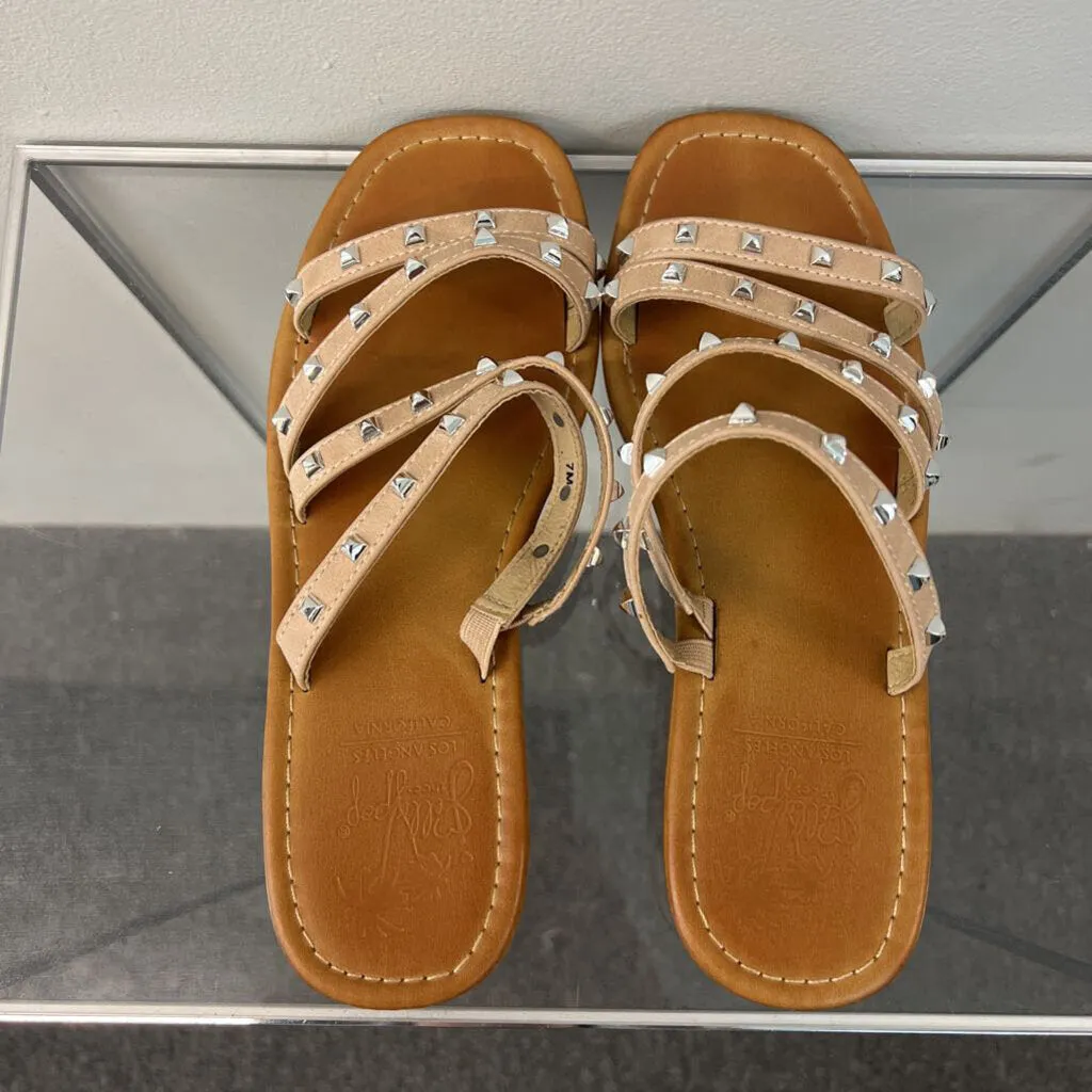 Jelly Pop Brown Silver Studded Strap Sandals 7