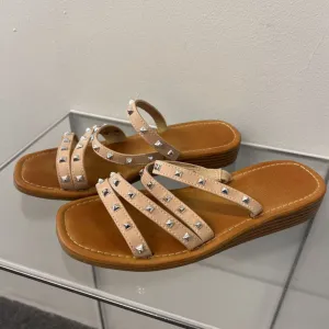 Jelly Pop Brown Silver Studded Strap Sandals 7