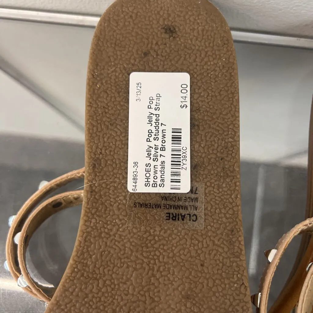 Jelly Pop Brown Silver Studded Strap Sandals 7
