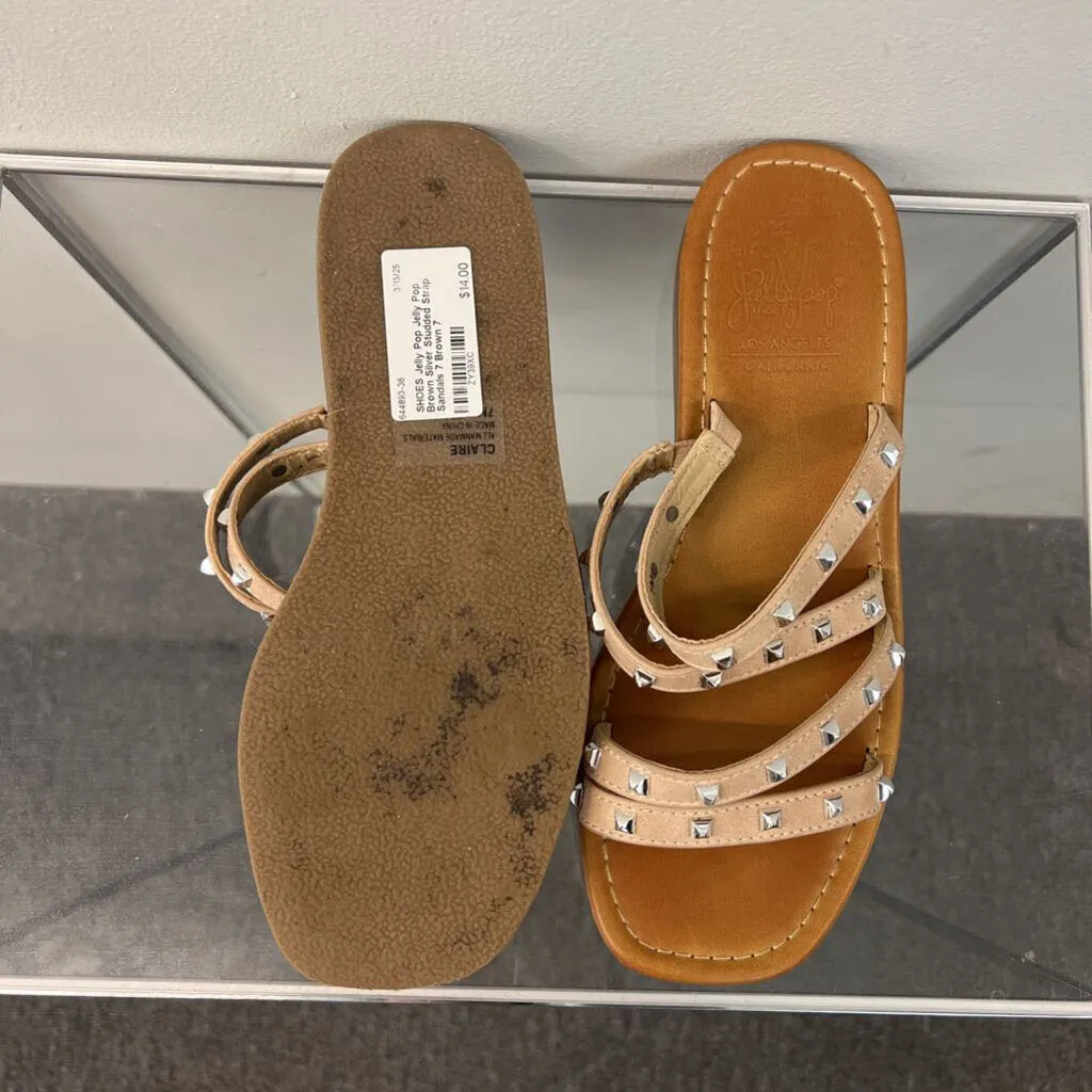 Jelly Pop Brown Silver Studded Strap Sandals 7