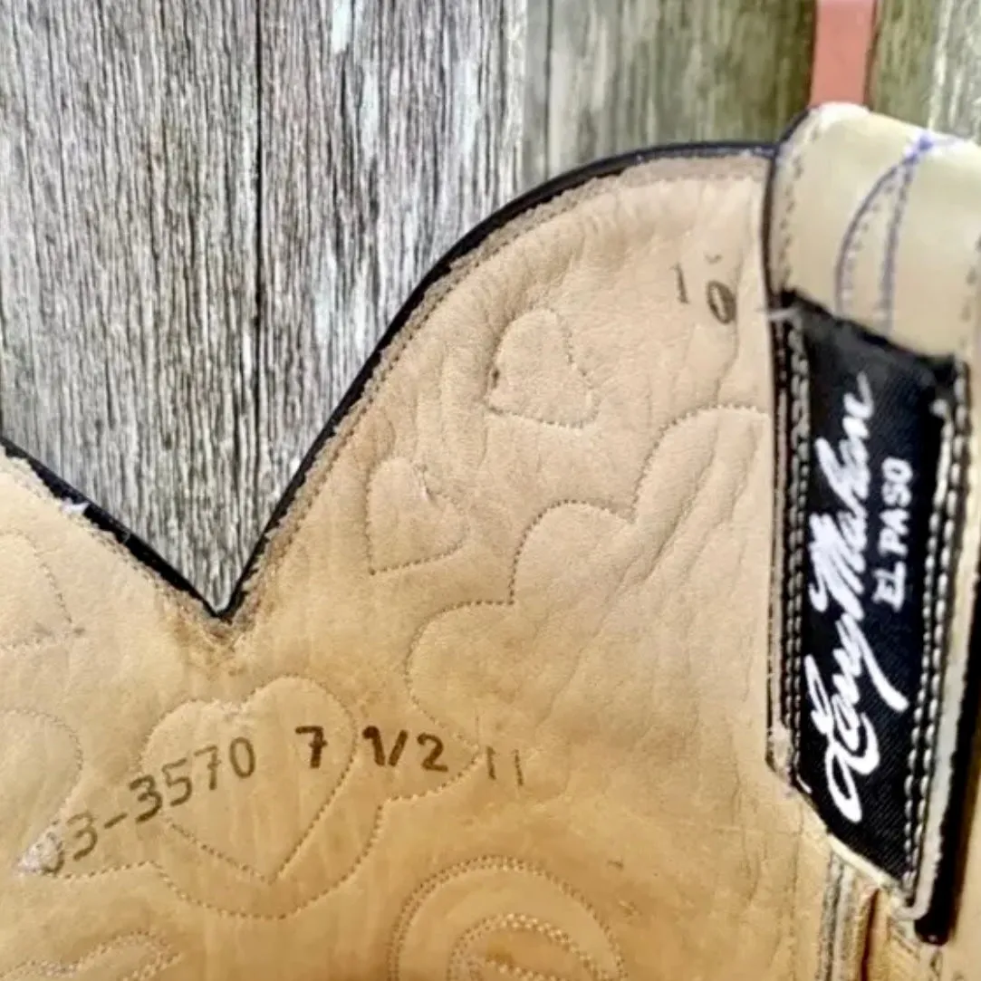 LARRY MAHAN Vintage Thinking Cowboy Heart Floral Cowgirl Western Boots