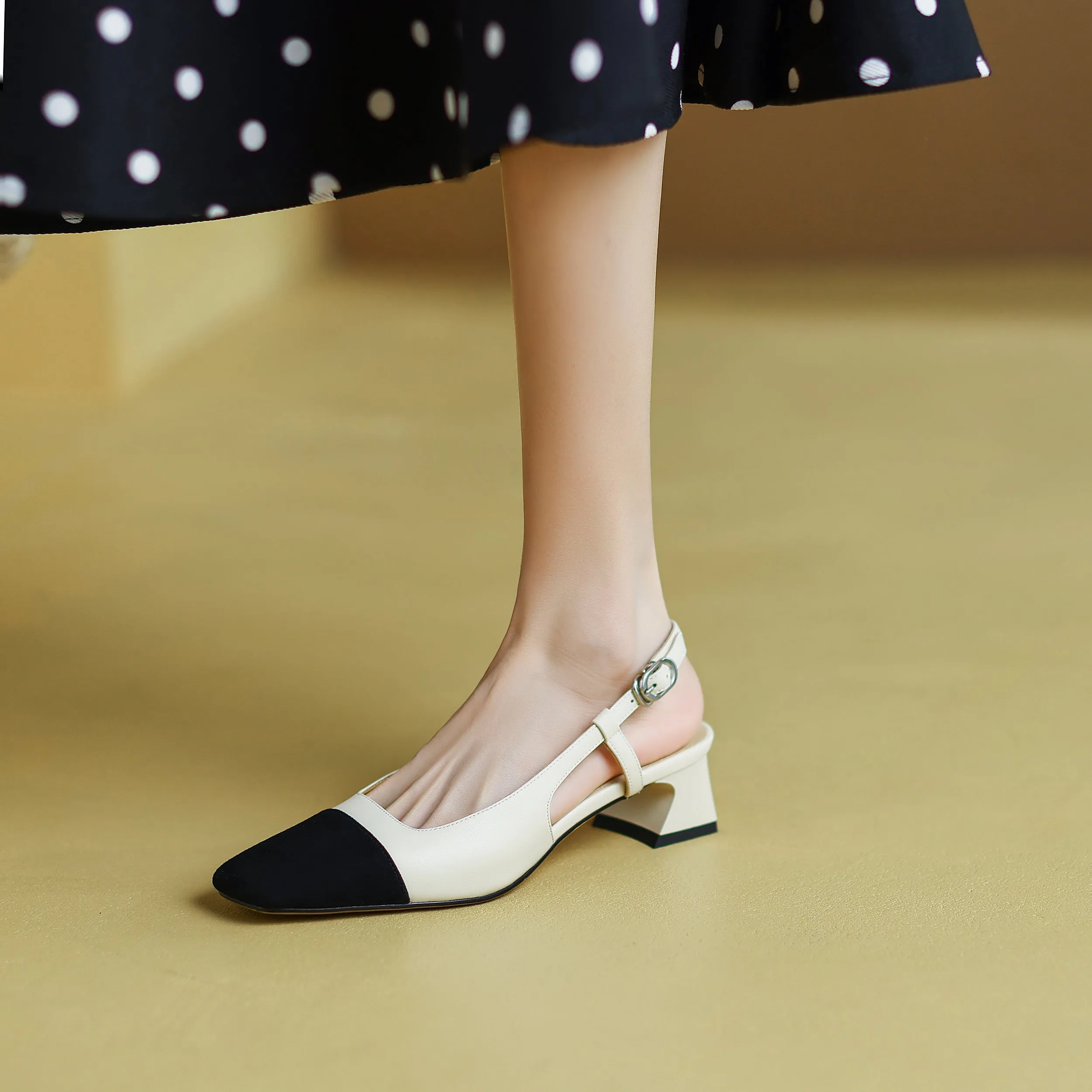 Leather Slingback Heels for Women Strap Closed Toe