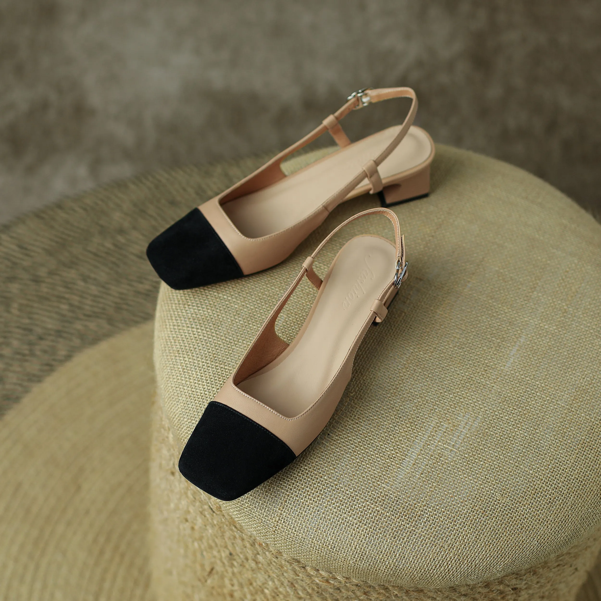 Leather Slingback Heels for Women Strap Closed Toe