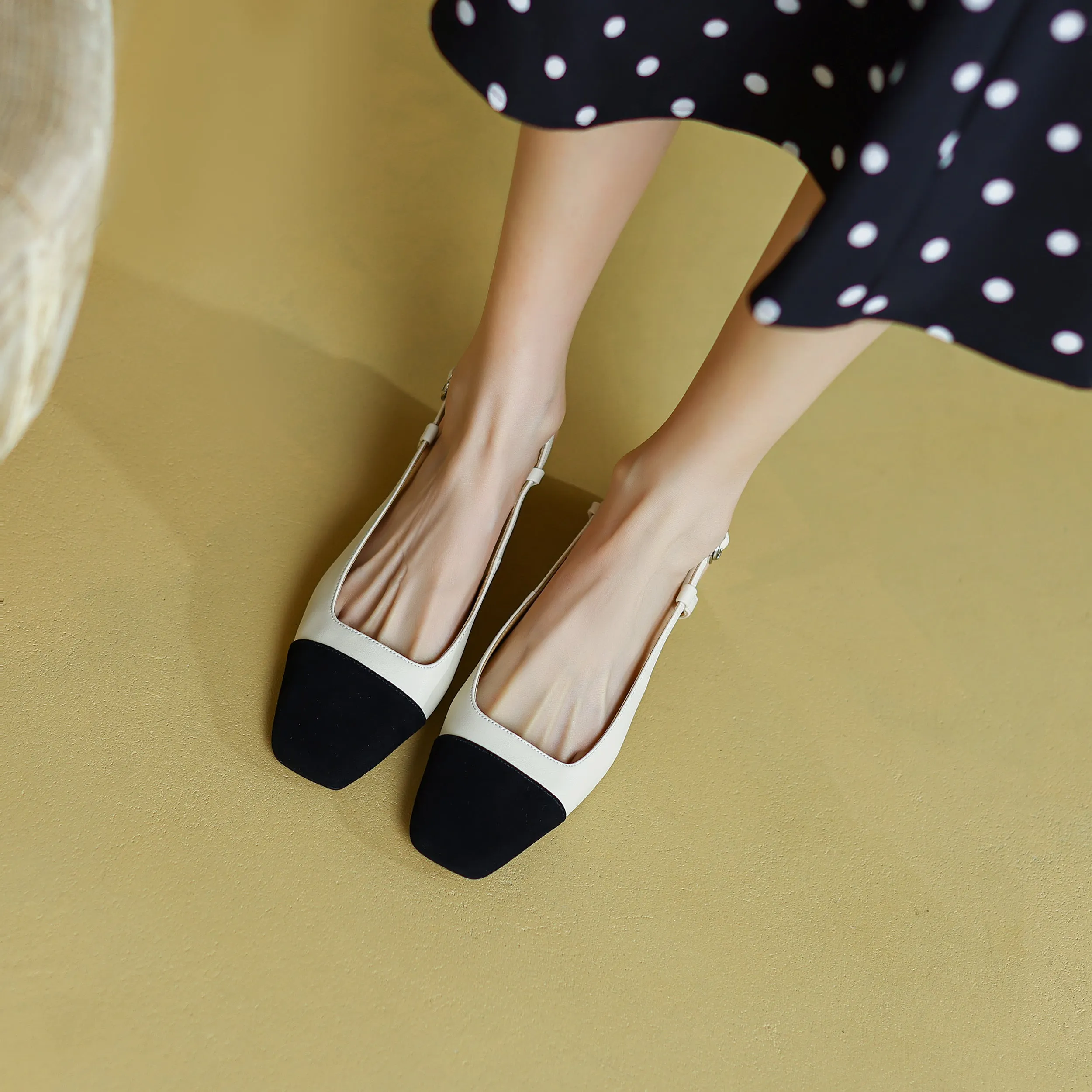 Leather Slingback Heels for Women Strap Closed Toe