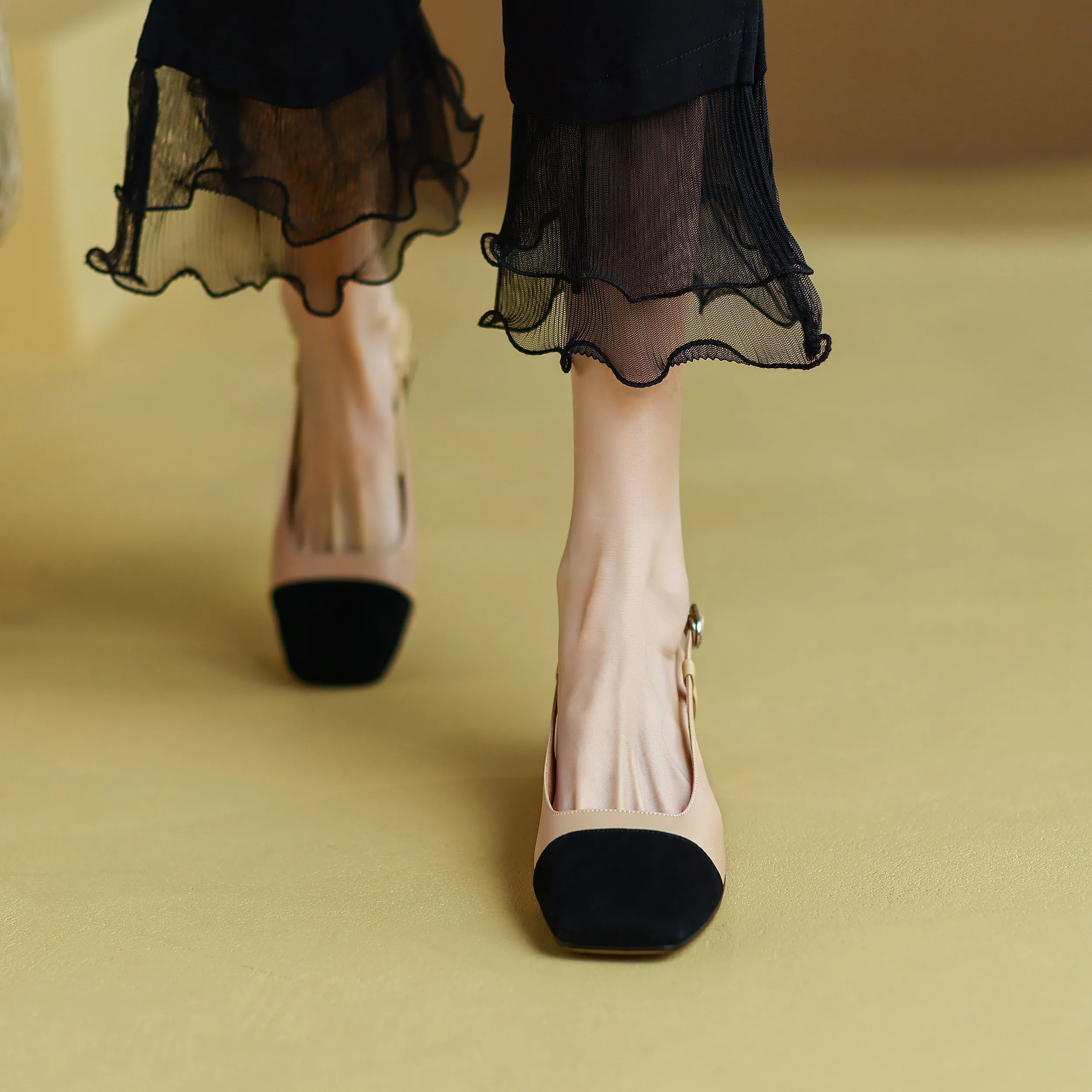 Leather Slingback Heels for Women Strap Closed Toe