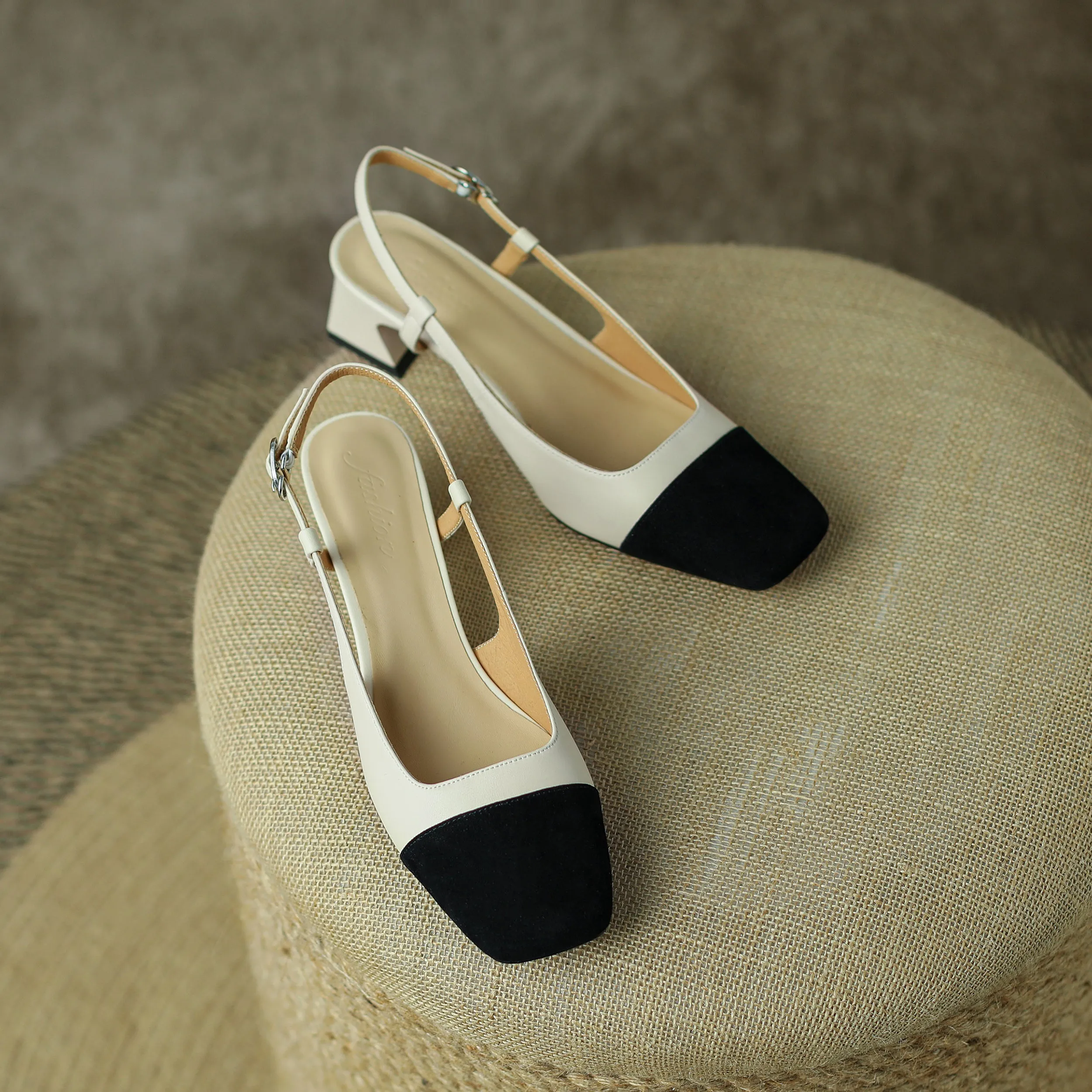 Leather Slingback Heels for Women Strap Closed Toe