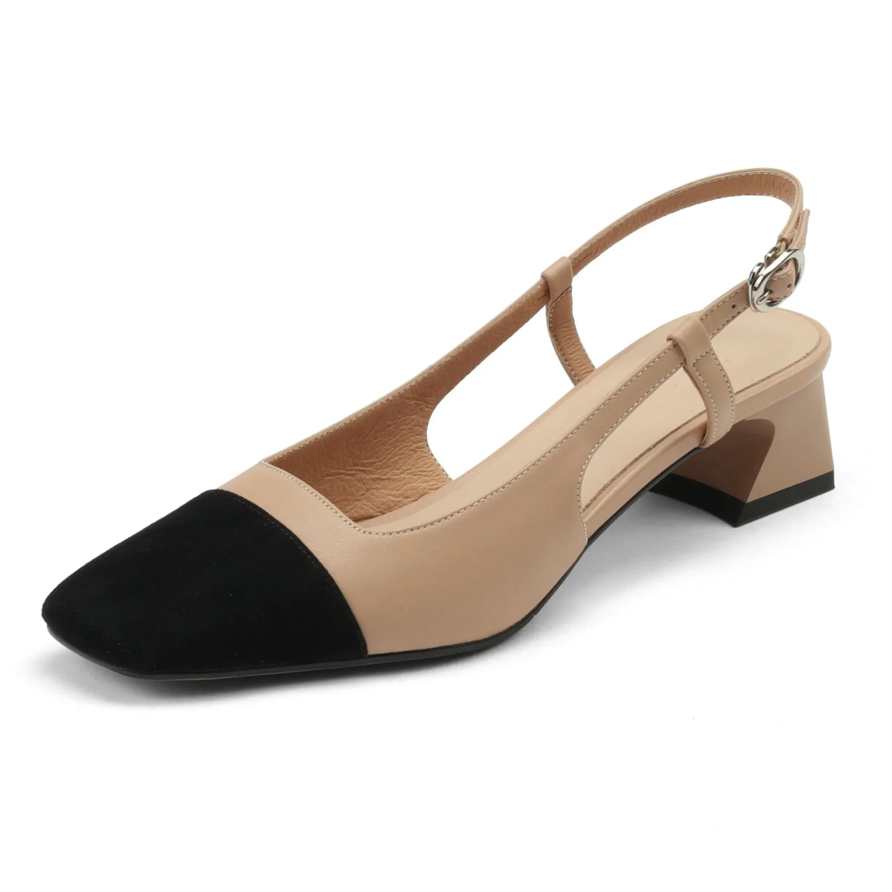Leather Slingback Heels for Women Strap Closed Toe