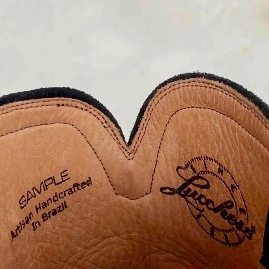 LUCCHESE Calf Hair On Western Roper Black Cowboy Boots