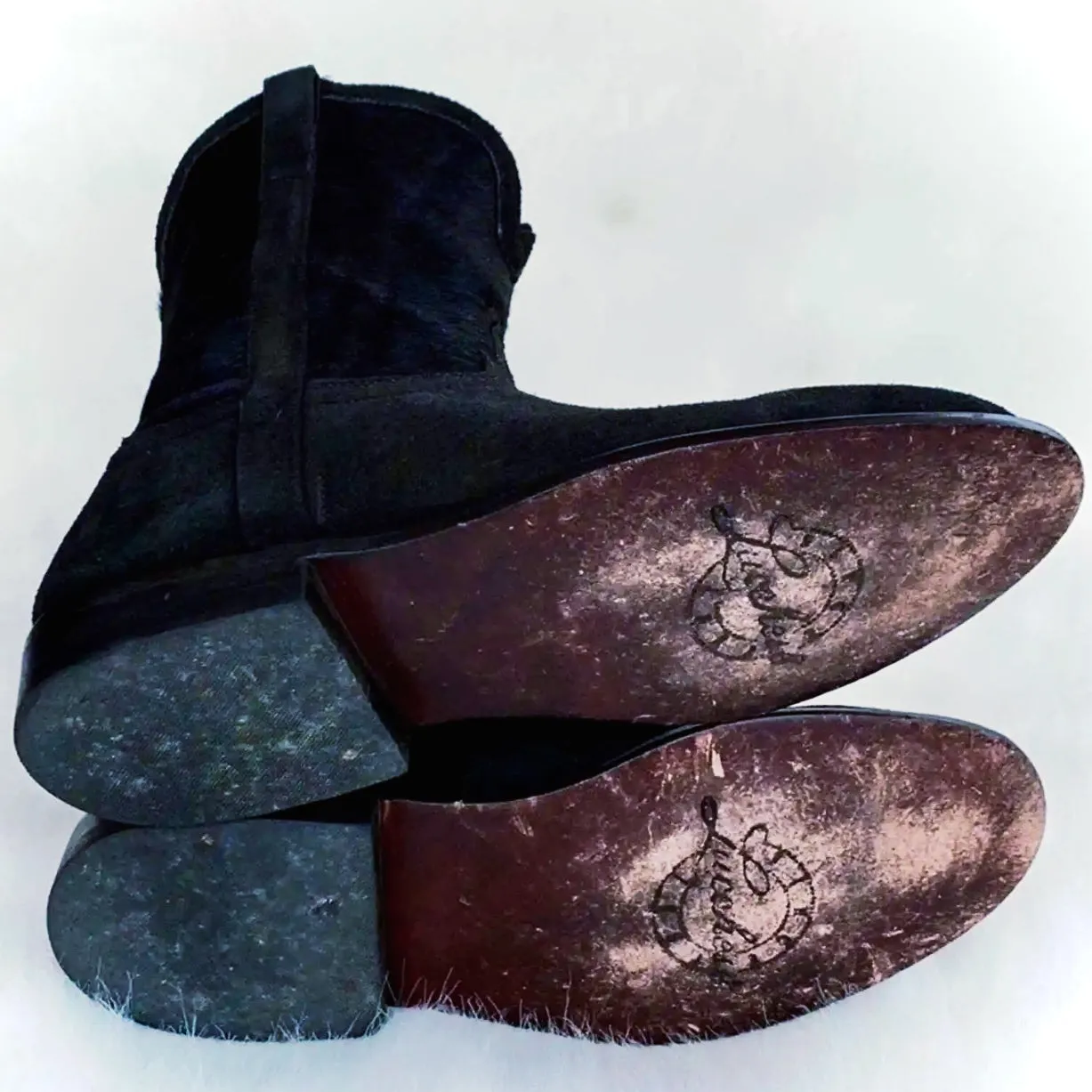 LUCCHESE Calf Hair On Western Roper Black Cowboy Boots