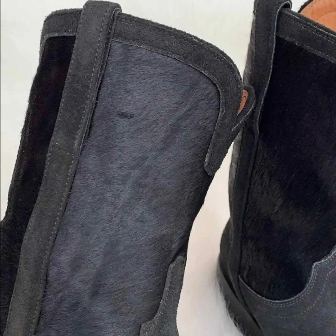 LUCCHESE Calf Hair On Western Roper Black Cowboy Boots