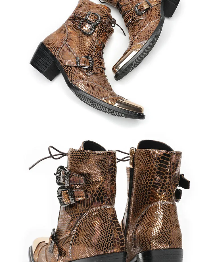 Max’s Genuine Leather, Buckle and Strap, Metal Tipped Western Boots