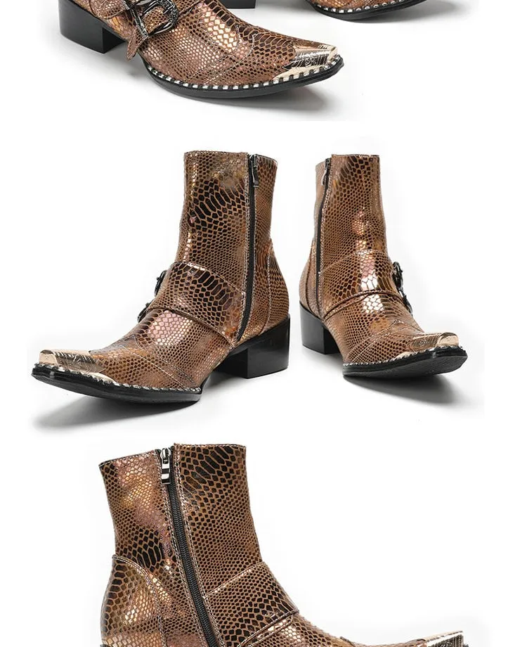 Max’s Genuine Leather, Buckle and Strap, Metal Tipped Western Boots