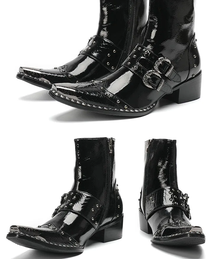 Max’s Genuine Leather, Buckle and Strap, Metal Tipped Western Boots