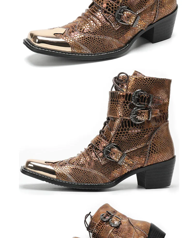 Max’s Genuine Leather, Buckle and Strap, Metal Tipped Western Boots