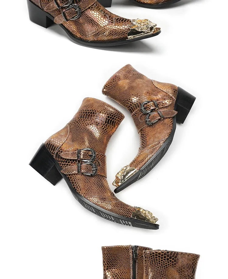 Max’s Genuine Leather, Buckle and Strap, Metal Tipped Western Boots