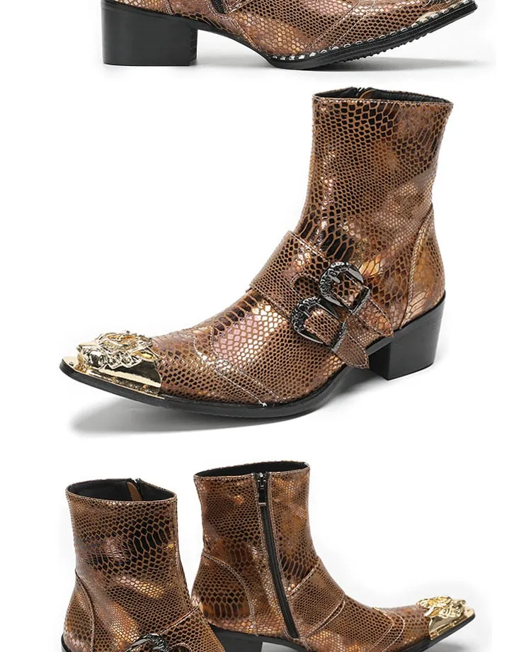 Max’s Genuine Leather, Buckle and Strap, Metal Tipped Western Boots