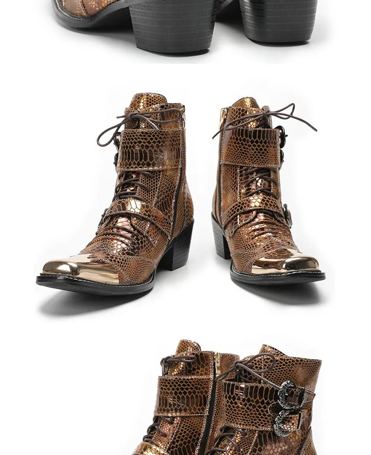 Max’s Genuine Leather, Buckle and Strap, Metal Tipped Western Boots