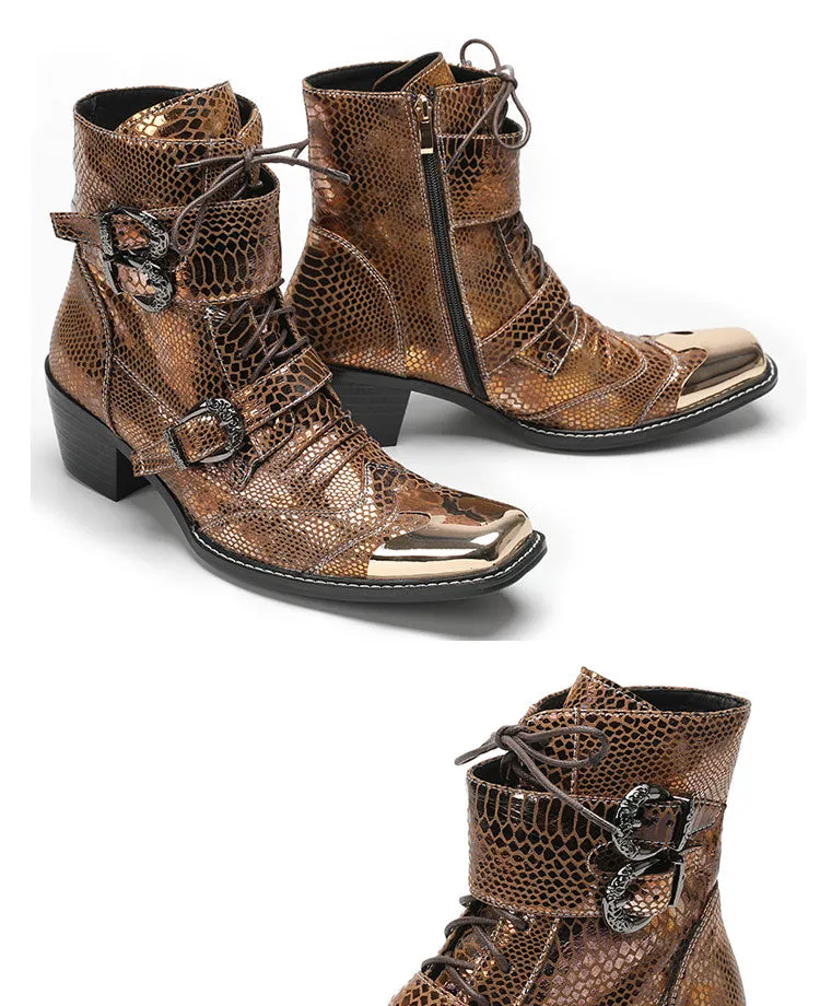 Max’s Genuine Leather, Buckle and Strap, Metal Tipped Western Boots