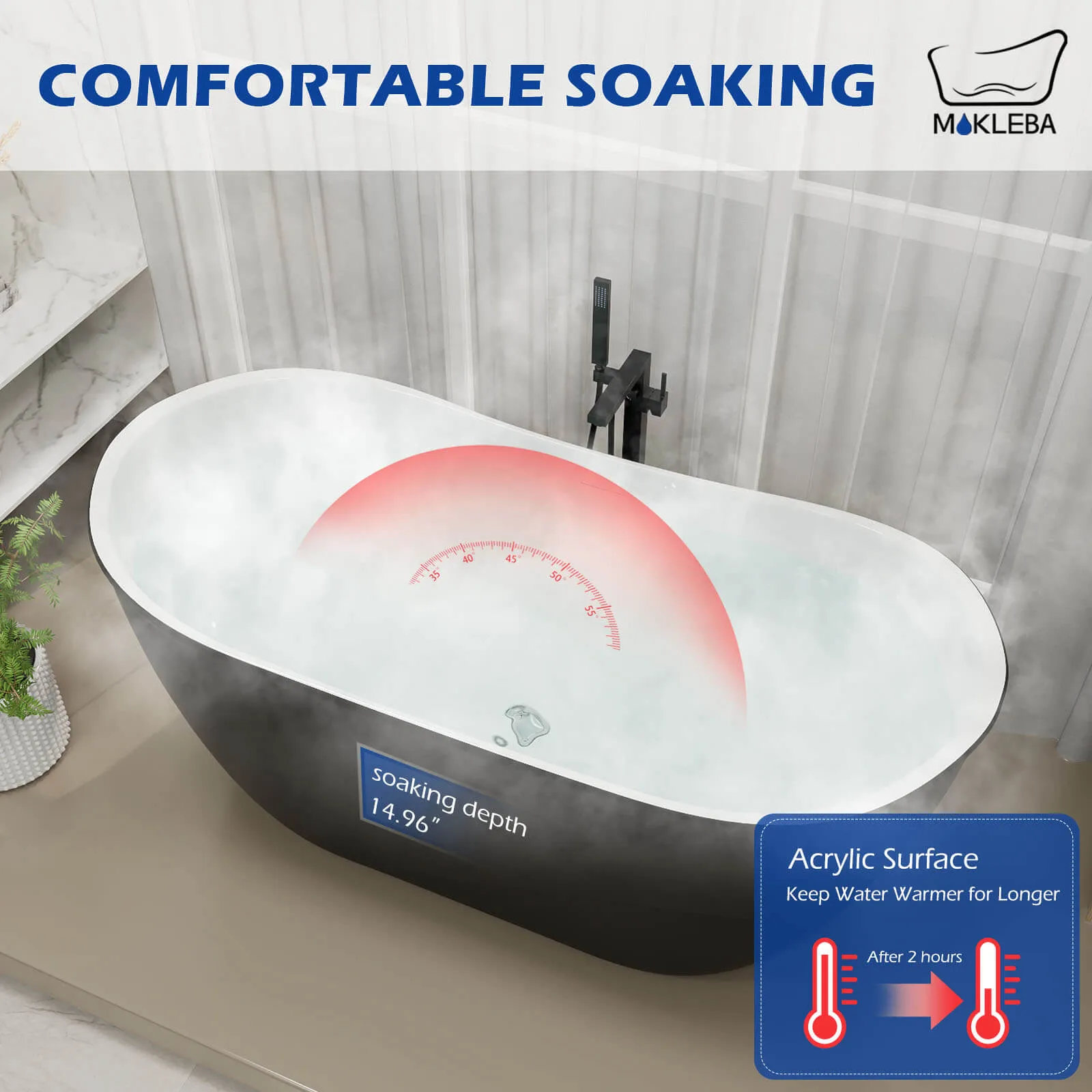 Mokleba 59'' Acrylic Double Slipper Freestanding Bathtub Deep Soaking Tub