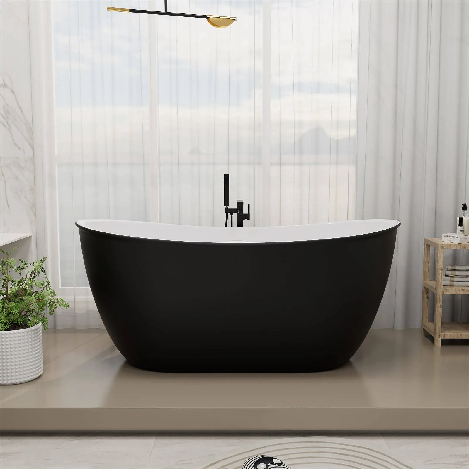 Mokleba 59'' Acrylic Double Slipper Freestanding Bathtub Deep Soaking Tub