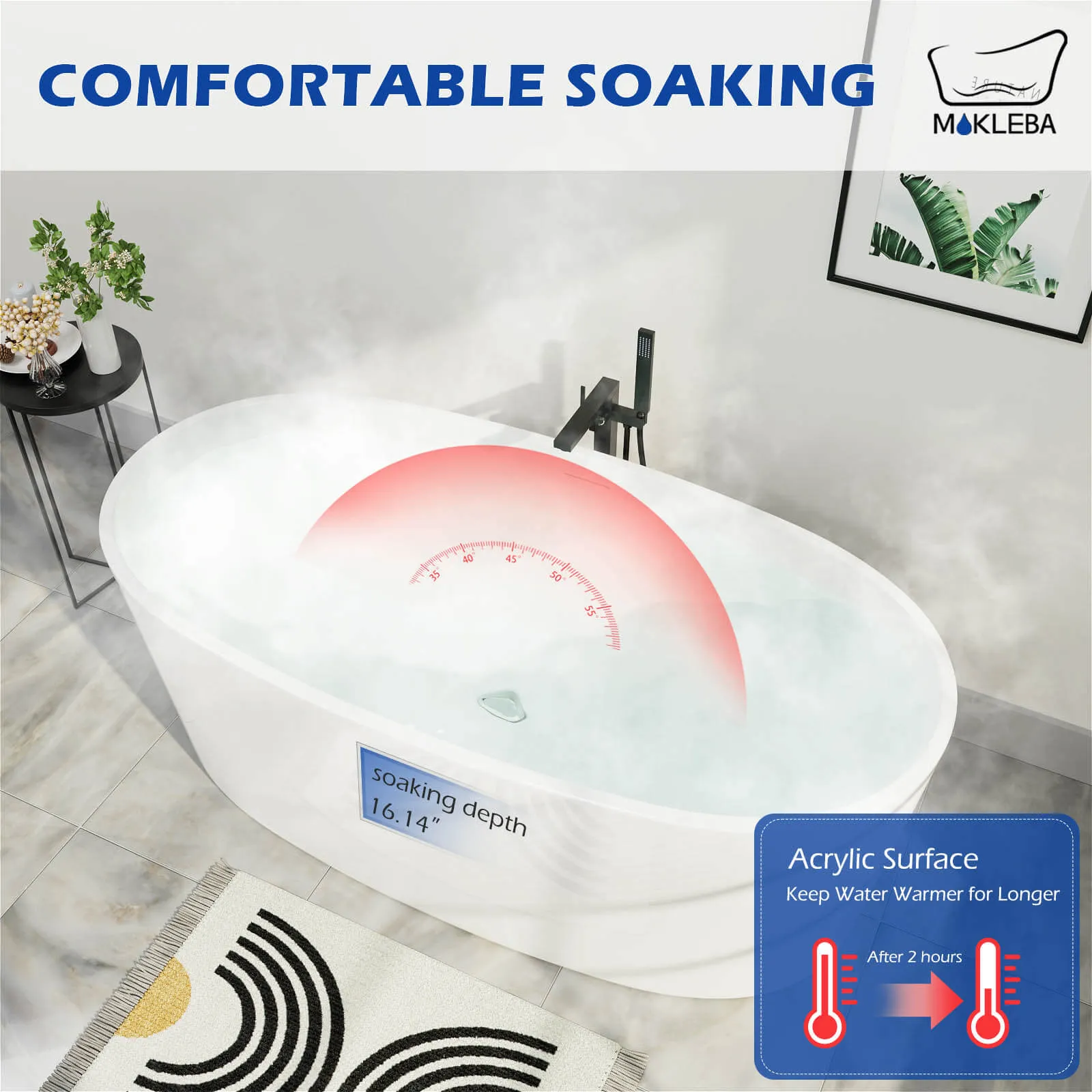 Mokleba 59" Acrylic Modern Bathtub Oval Shape Freestanding Soaking Tub