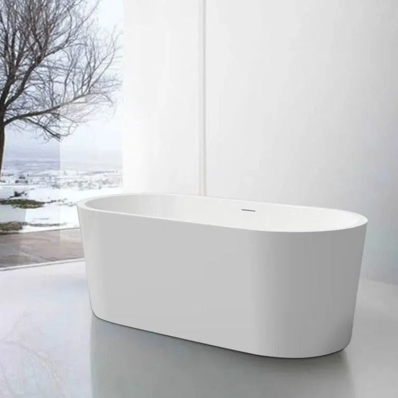 Mokleba 65" Acrylic Oval Flatbottom Freestanding Soaking Bathtub in Glossy White