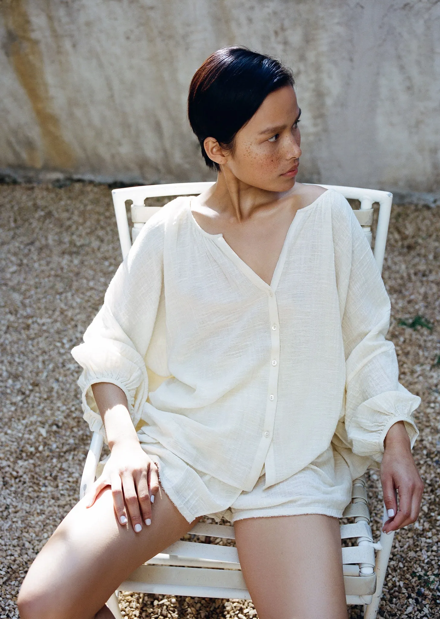 Nira Peasant Blouse — Bisque